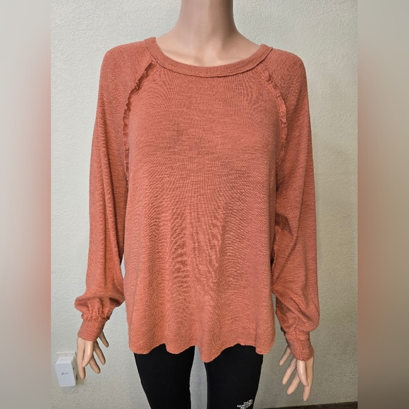 Pilcro by Anthropologie Brick Red Sweater Ruffle Fall Cozy Autumn Orange Size S - Picture 4 of 8